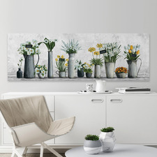 White & Yellow Flowers Stretched Canvas Wall Art
