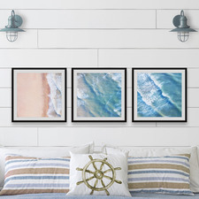 Happiness Comes in Waves Framed Printed Wall Art Triptych