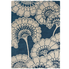 Midnight Japanese Floral Hand-Tufted Wool Rug