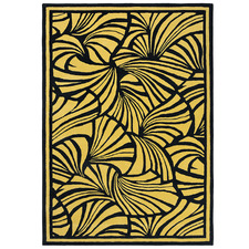 Gold Japanese Floral Hand-Tufted Wool Rug