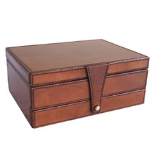 Tan Leather Jewellery Box with Draw