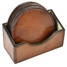 Red Tan Leather Round Coasters