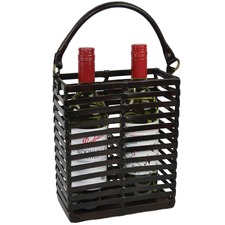 Caged Leather Double Bottle Wine Holder