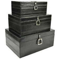 3 Piece Leather Boxes with Stirrup Set