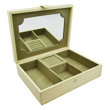 Cream Buffalo Leather Jewellery Box with Mirror
