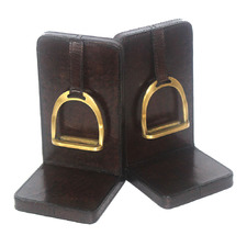 Large Buffalo Leather Bookends with Stirrup (Set of 2)