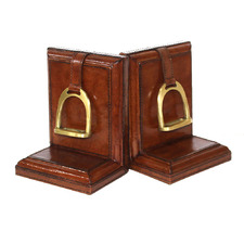 Small Buffalo Leather Bookends with Stirrup (Set of 2)