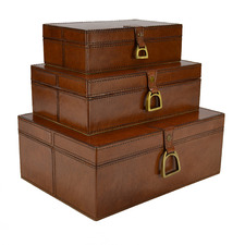 3 Piece Leather Buffalo Boxes with Stirrup Set