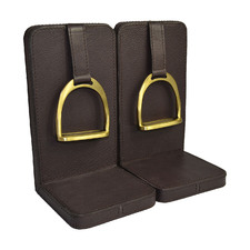 Brown Large Leather Bookends with Stirrup (Set of 2)