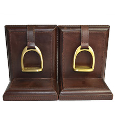 Brown Small Leather Bookends with Stirrup (Set of 2)