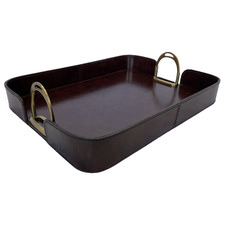 Rectangular Leather Tray with Stirrups