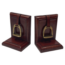 Brown Small Leather Bookends with Stirrup (Set of 2)