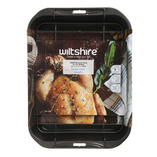 Black 37cm Carbon Steel Deep Roast Pan with Rack