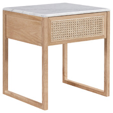 Adriana Oak Wood & Carrara Marble Bedside Table