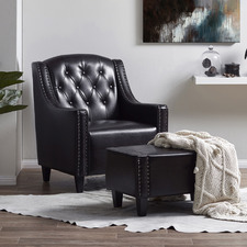 Elsternwick Faux Leather Armchair & Footstool Set