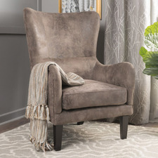 Light Brown High Back Fabric Armchair