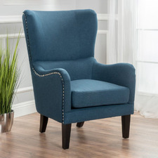 Blue High Back Fabric Armchair