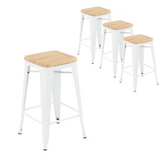 65cm Tolix Replica with Timber Seat Barstools (Set of 4)