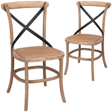 French Country Metal Cross Back Dining Chair With Rattan Seat (Set of 2)