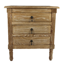 French Country Three Drawer Weathered Bedside Table