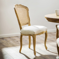 French Country Linen Dining Chair with Rattan Back (Set of 2)