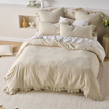 Natural Vintage Ruffle Linen-Blend Quilt Cover Set
