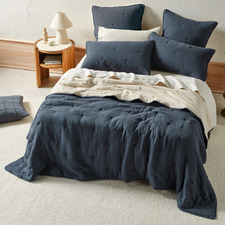 Navy Somerset Queen/King Cotton Muslin Coverlet