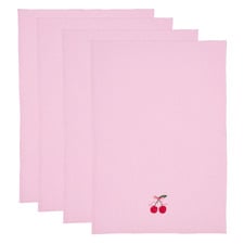 Embroidered Cherry Cotton Waffle Tea Towels (Set of 4)