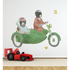 Bears Riding Together with Side Car Wall Sticker