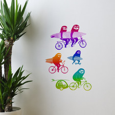 5 Piece Sloth Cycling to the Beach Wall Decal