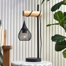50cm Black Pantin Metal & Wood Table Lamp