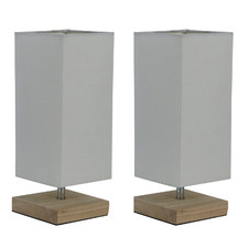 31cm Square Matteo Rubberwood Table Lamps (Set of 2)