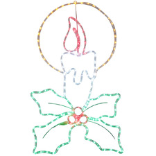 Christmas Candle with Holly Sprig LED Light Display