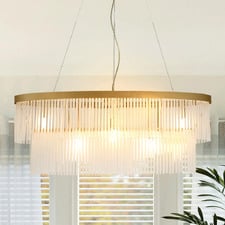Richards Brushed Brass Glass 2 Tier 5 Light Chandelier