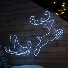Xynna Flying Reindeer with Sleigh Christmas Light Display