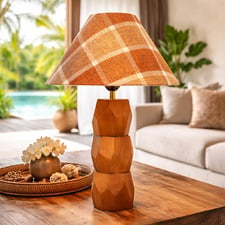 Stanley Rubberwood Checkered Table Lamp