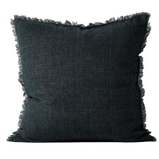 Vintage-Wash Fringed Linen Cushion