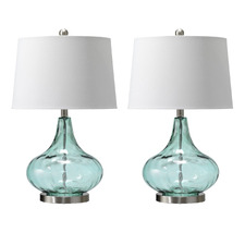 Misty Aqua Tear Drop Glass Table Lamps (Set of 2)