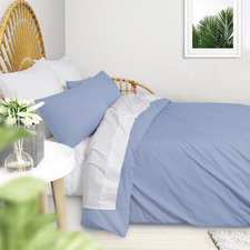 Light Blue Plain Washed Cotton Quilt Cover Set