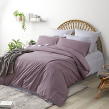 Dark Pink Plain Washed Cotton Quilt Cover Set