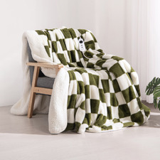 Checkered Faux Fur Heated Throw