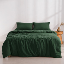 Hunter Green Washed Microfibre Quilt Cover Set