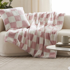 Checkered Plush Faux Fur Throw