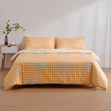 Chai Grid Micro Flannel Reversible Quilt Cover Set