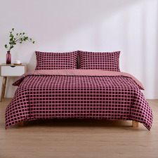 Cherry Grid Micro Flannel Reversible Quilt Cover Set