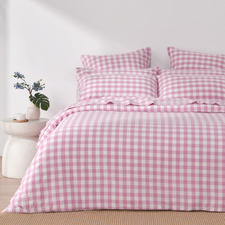 Pink Sierra Yarn-Dyed Gingham Washed Cotton Quilt Cover Set