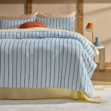 Sky & Teal Striped Lili Microfibre Quilt Cover Set
