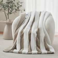 Aris Carved Stripe Faux Fur Heated Throw