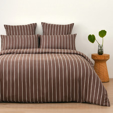Chocolate & Natural Striped Lili Microfibre Quilt Cover Set