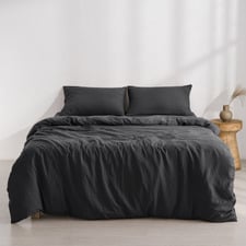 Black Washed Microfibre Quilt Cover Set